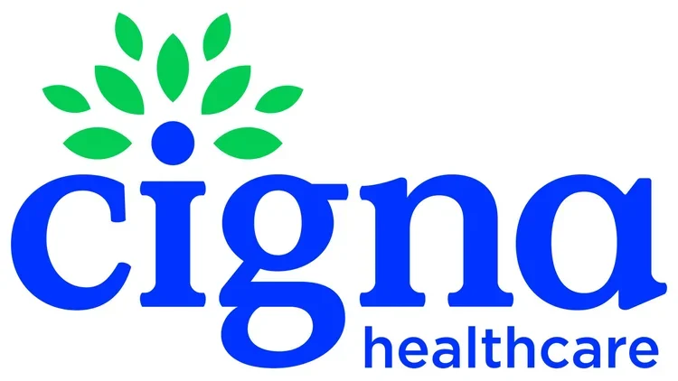 Cigna Healthcare logo with green and blue design elements.