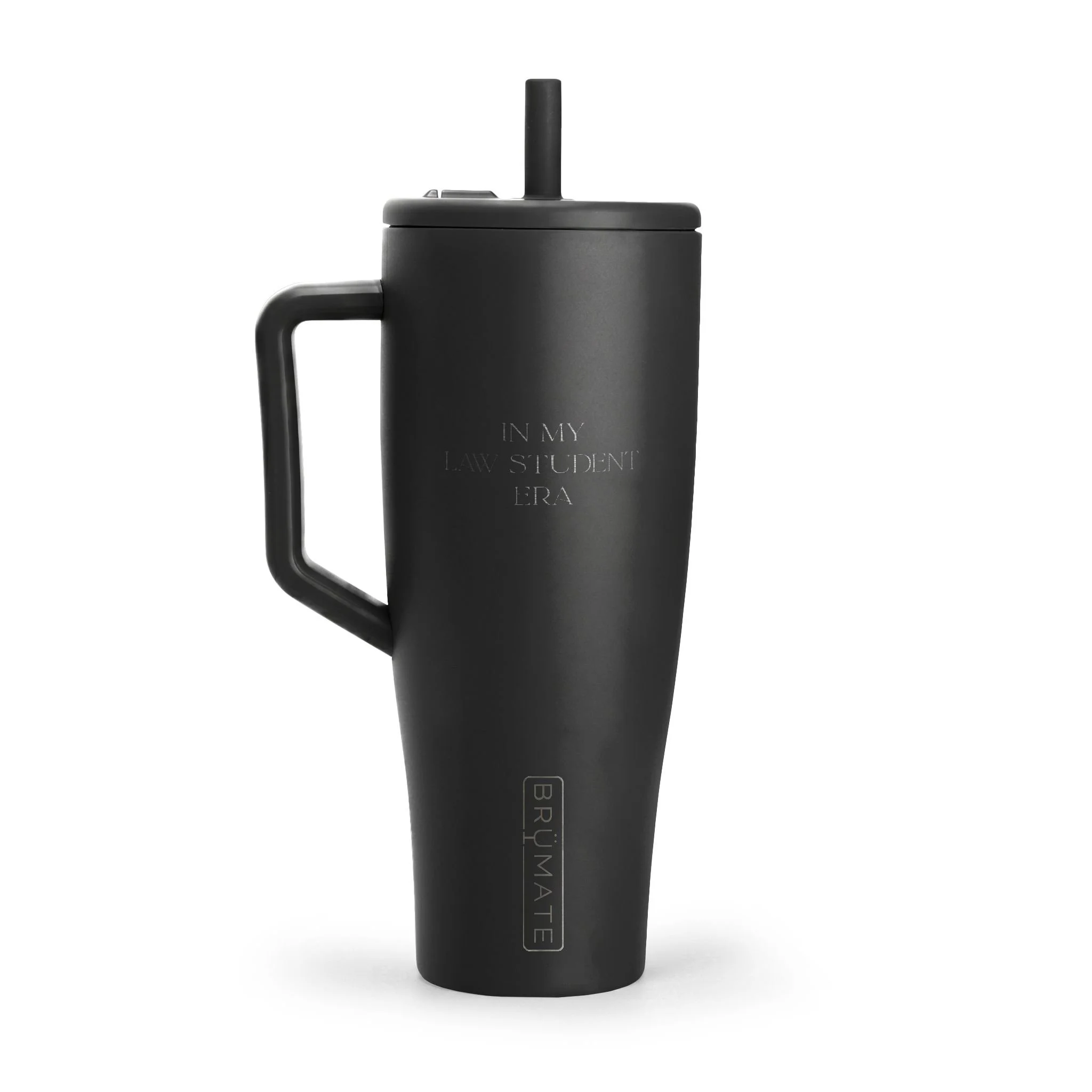 40 oz law student tumbler with engraved In My Law Student Era design and ergonomic carry handle