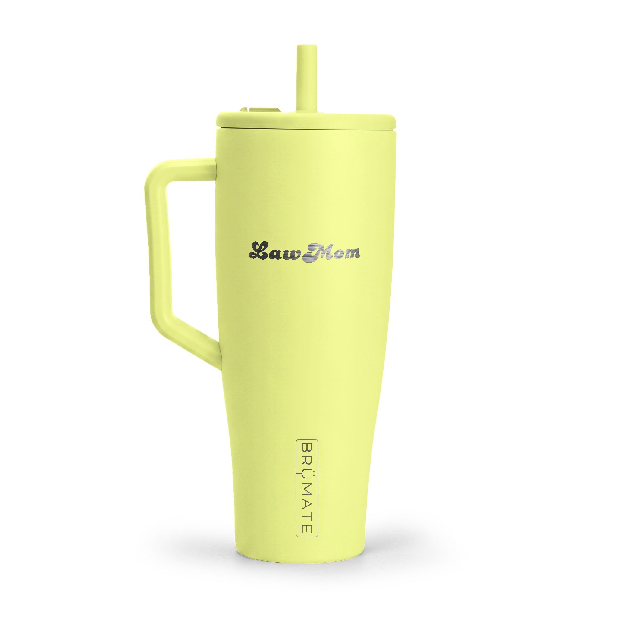 Law Mom stainless steel tumbler with lockable leakproof lid and comfortable carry handle