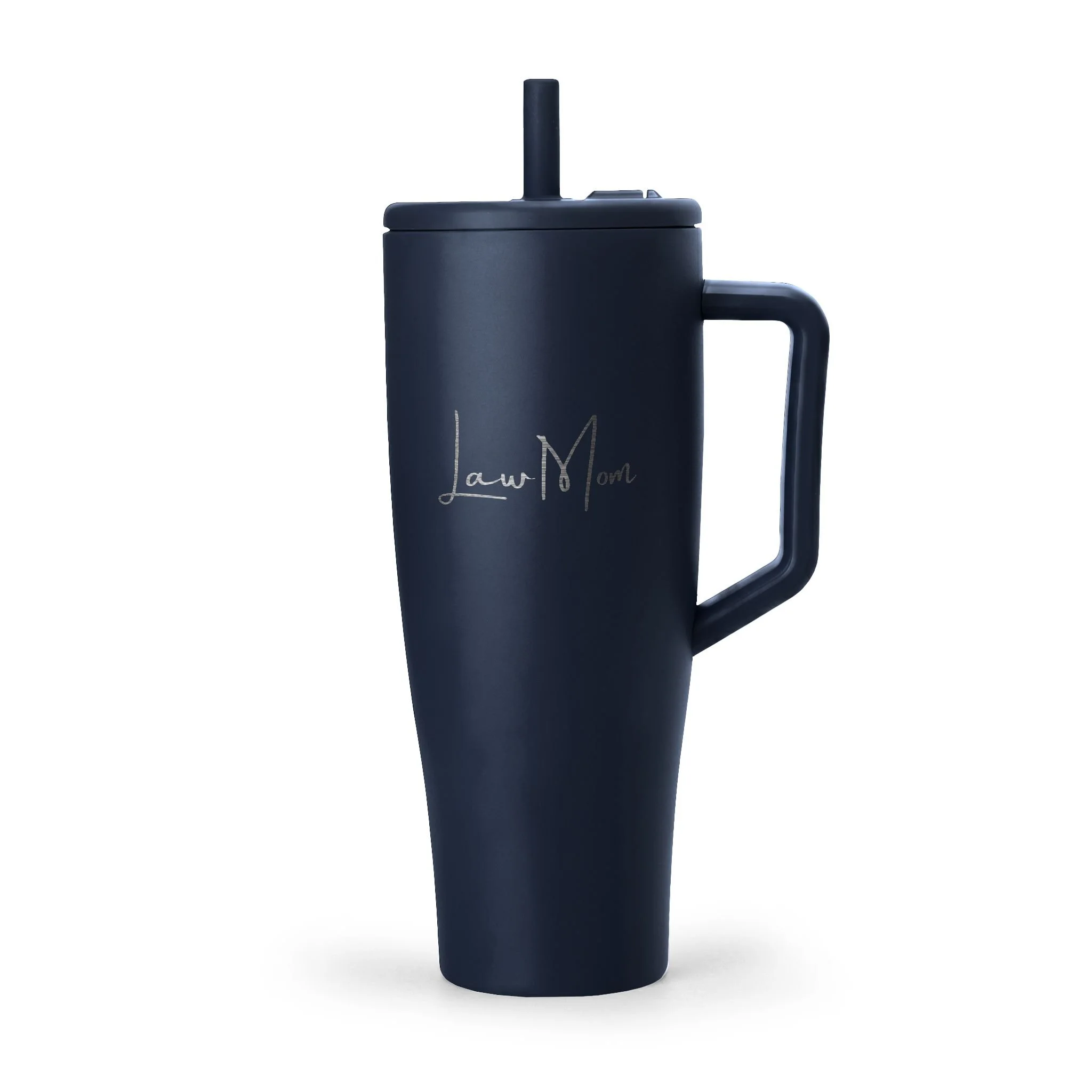 Insulated 40 oz Law Mom tumbler featuring a different engraved font style