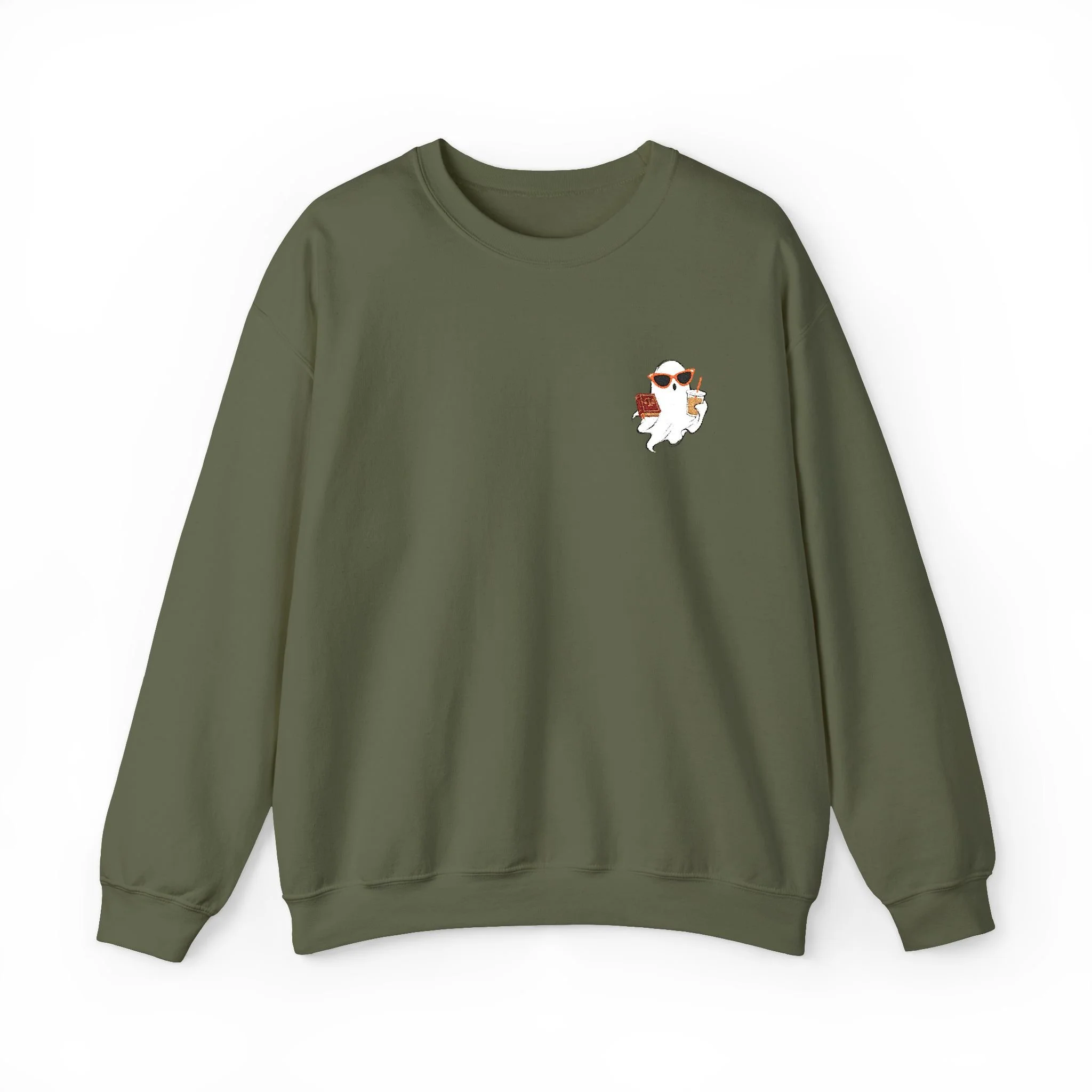 Ghost Drinking Iced Coffee & Studying Law Embroidered Sweatshirt
