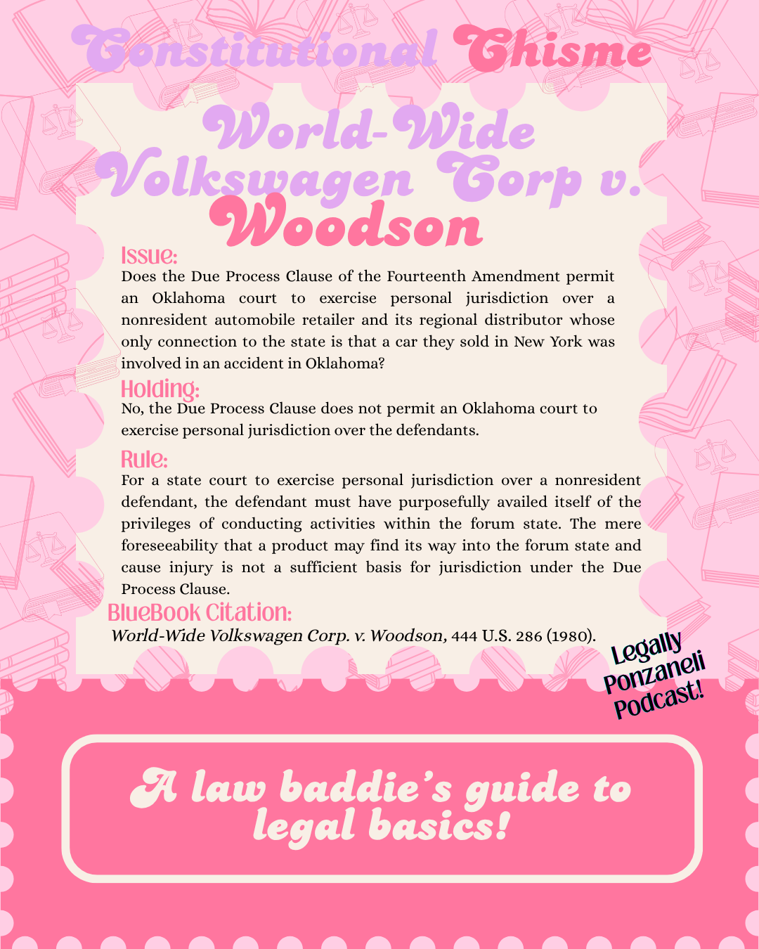 World-Wide Volkswagen Corp. v. Woodson case brief covering personal jurisdiction, minimum contacts, and the Due Process Clause.