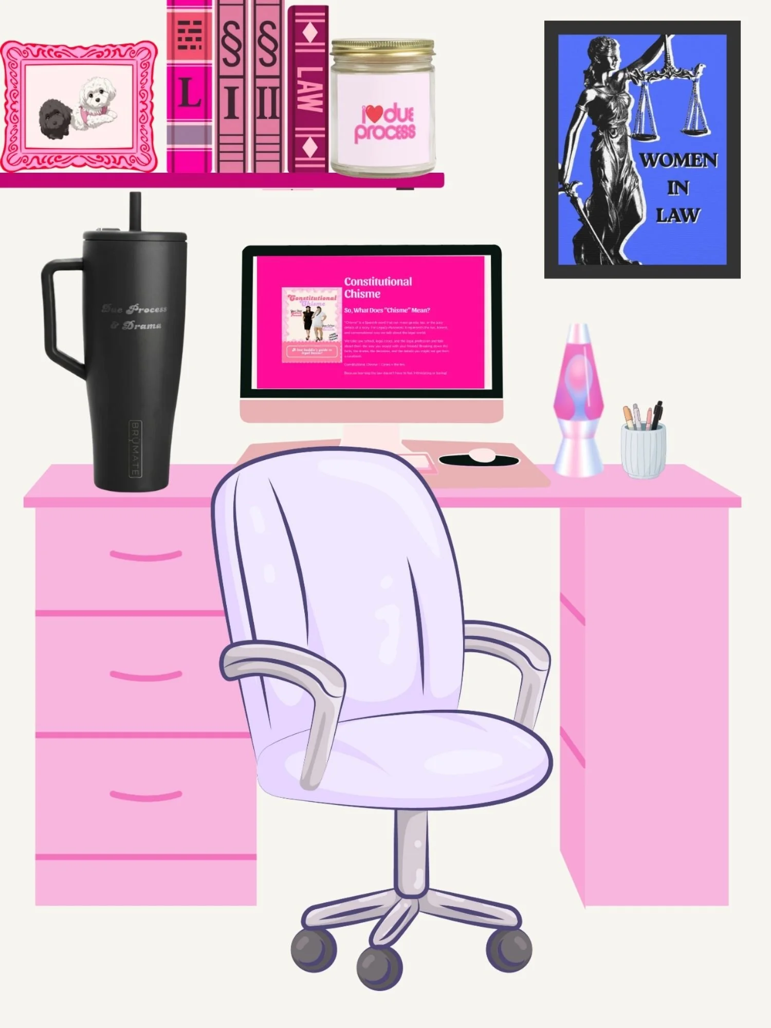 Close-up of Due Process & Drama design on tumbler