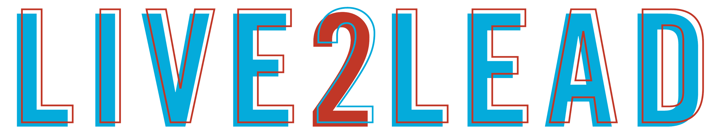 The text 'LIVE2LEAD' with 'LIVE' and 'LEAD' in blue outlined in red and the '2' in brown, in large, bold letters.