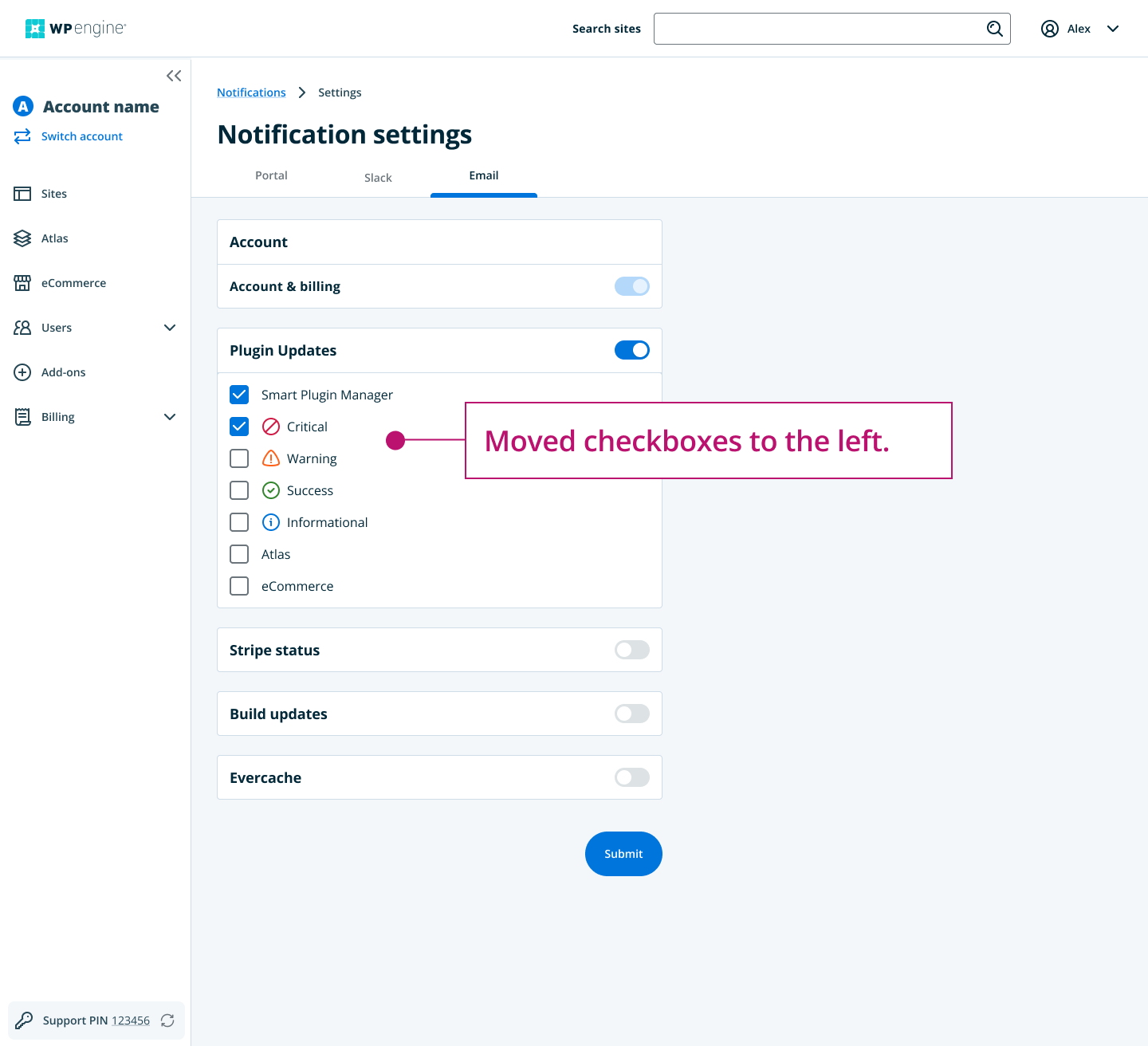 Moved checkboxes to the left.