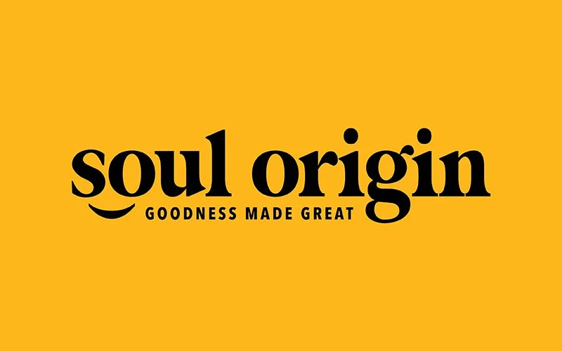 Soul Origin logo with the tagline 'Goodness Made Great' on a yellow background.
