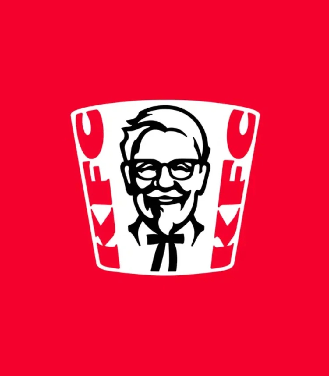 KFC logo with Colonel Sanders' smiling face and the letters K, F, C around it, set against a red background.