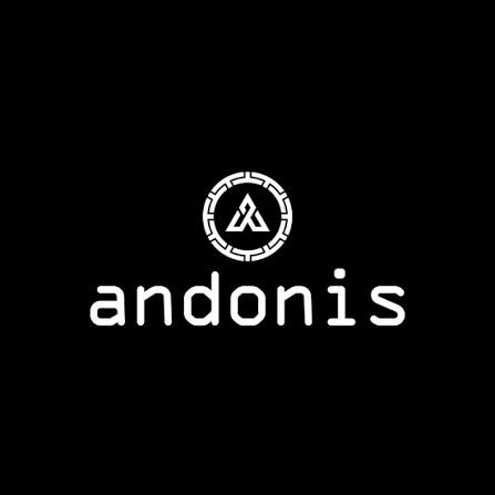 Black background with white logo featuring an abstract circular emblem and the word 'andonis' underneath.