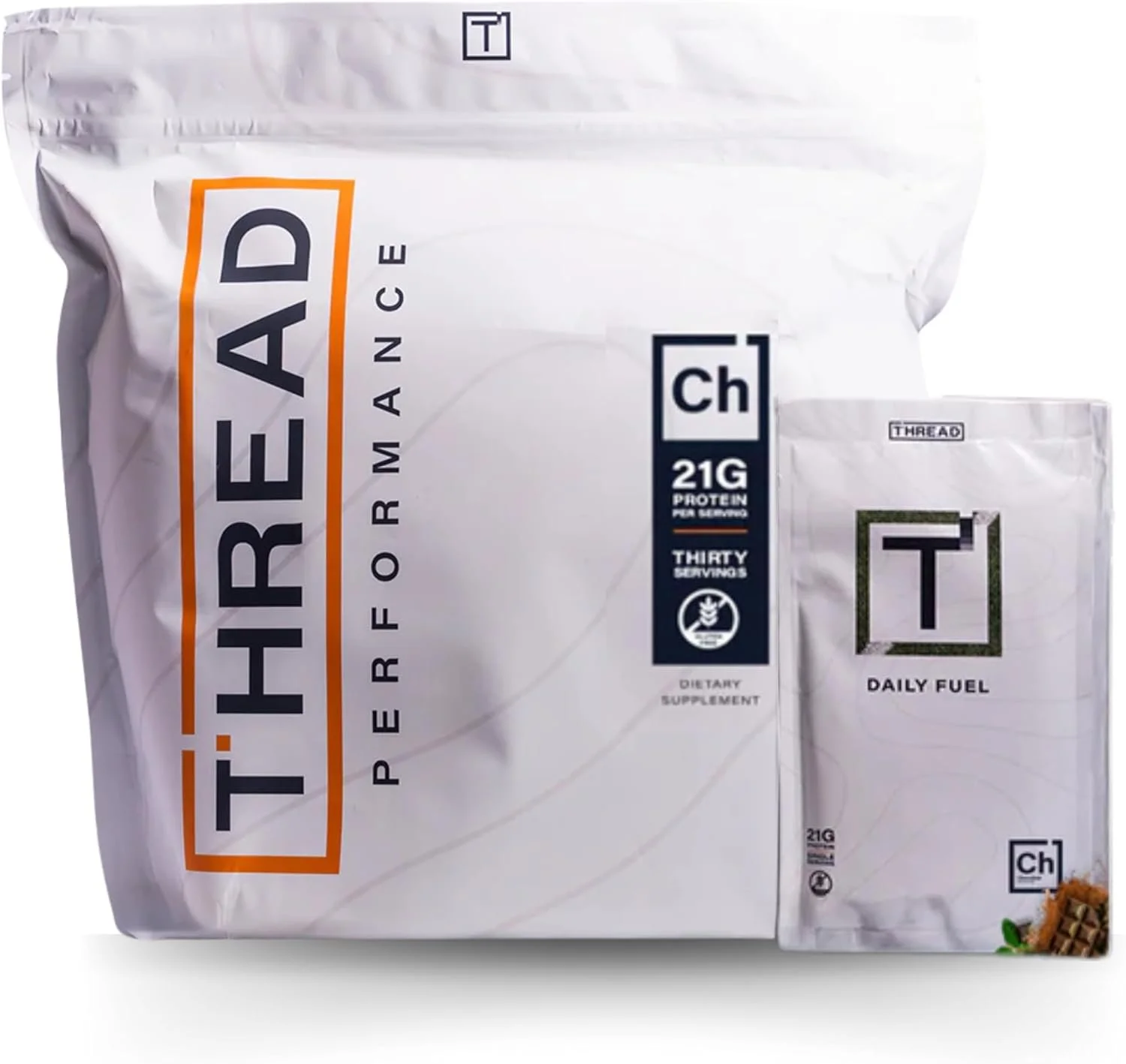 White package of TRT Heart dietary supplement with label indicating 21 grams of protein per serving, thirty servings, and a daily fuel symbol.