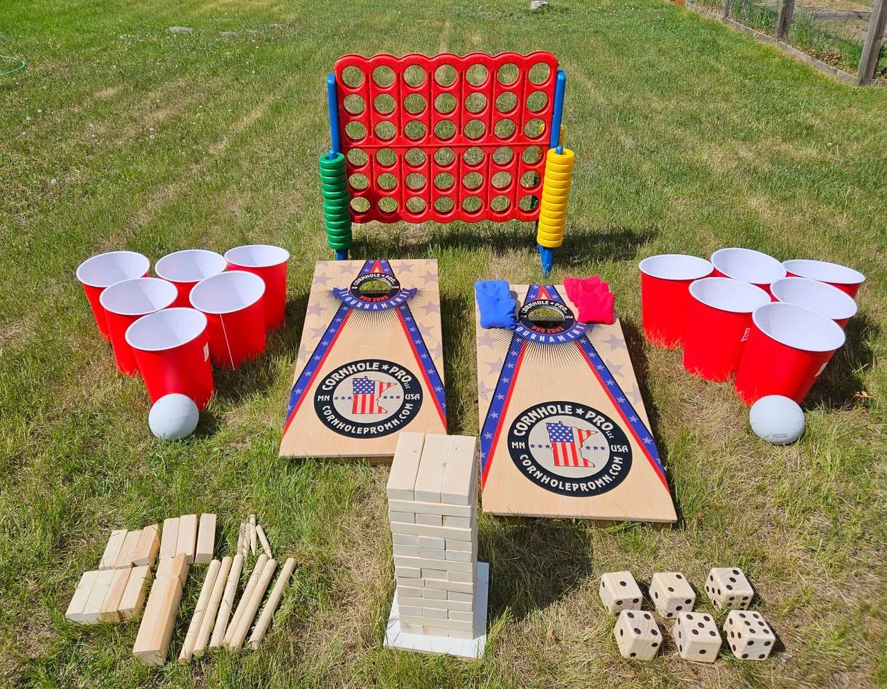Outdoor yard games setup for birthday parties and special events.