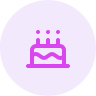 Purple icon of a birthday cake with candles.