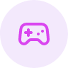 Icon of a game controller inside a purple circle.