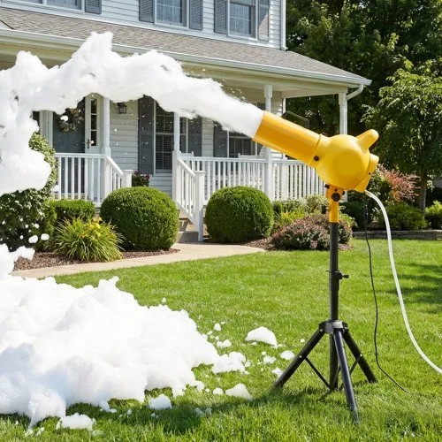 Outdoor foam party experience with a foam cannon for parties and events.