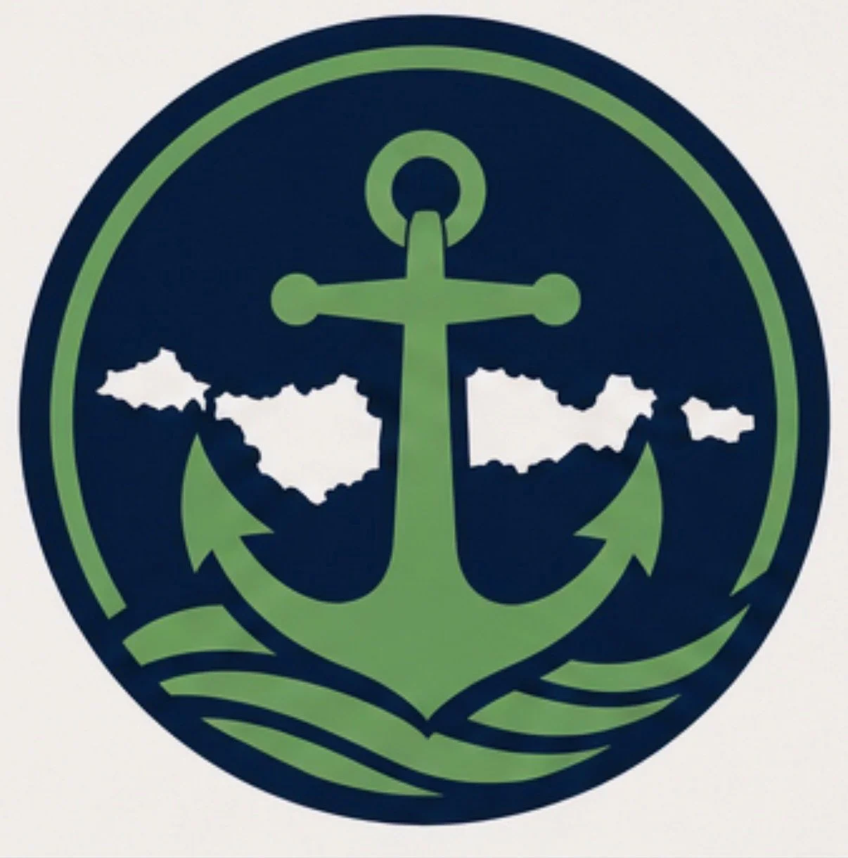 A circular emblem with an anchor, a map of Thailand, and stylized waves, symbolizing maritime or coastal themes.