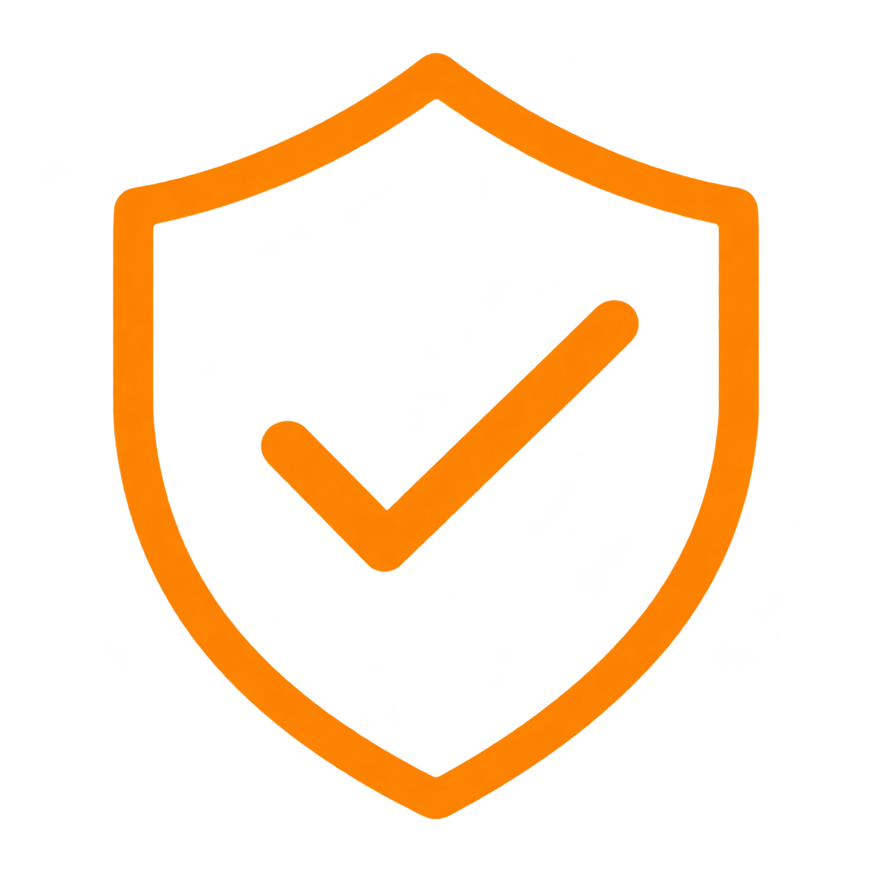 An orange shield with a checkmark inside, symbolizing security or protection.