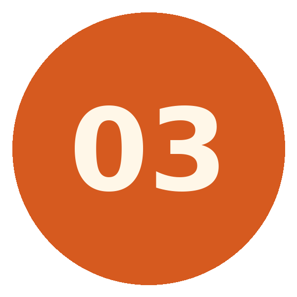 Number three displayed inside a brown circular background.