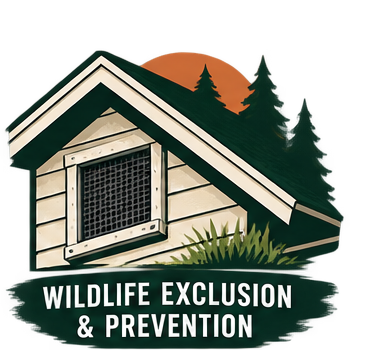 A sign with a house and trees in the background, reading 'Wildlife Exclusion & Prevention'