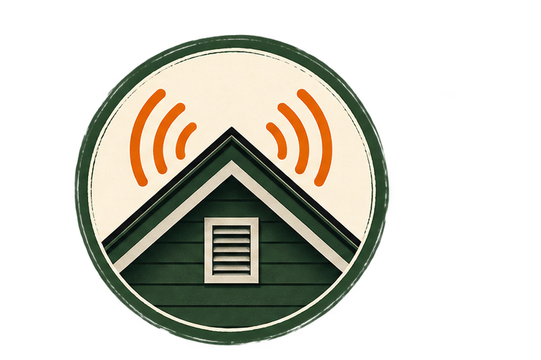 Icon of a house with Wi-Fi signal symbols above it.
