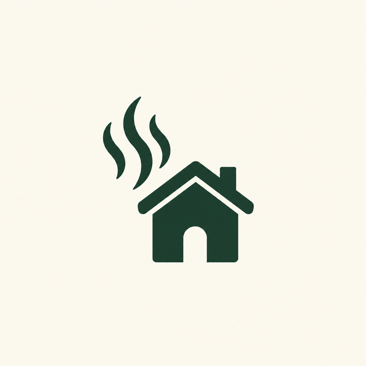 Silhouette of a house with smoke coming out of the chimney.