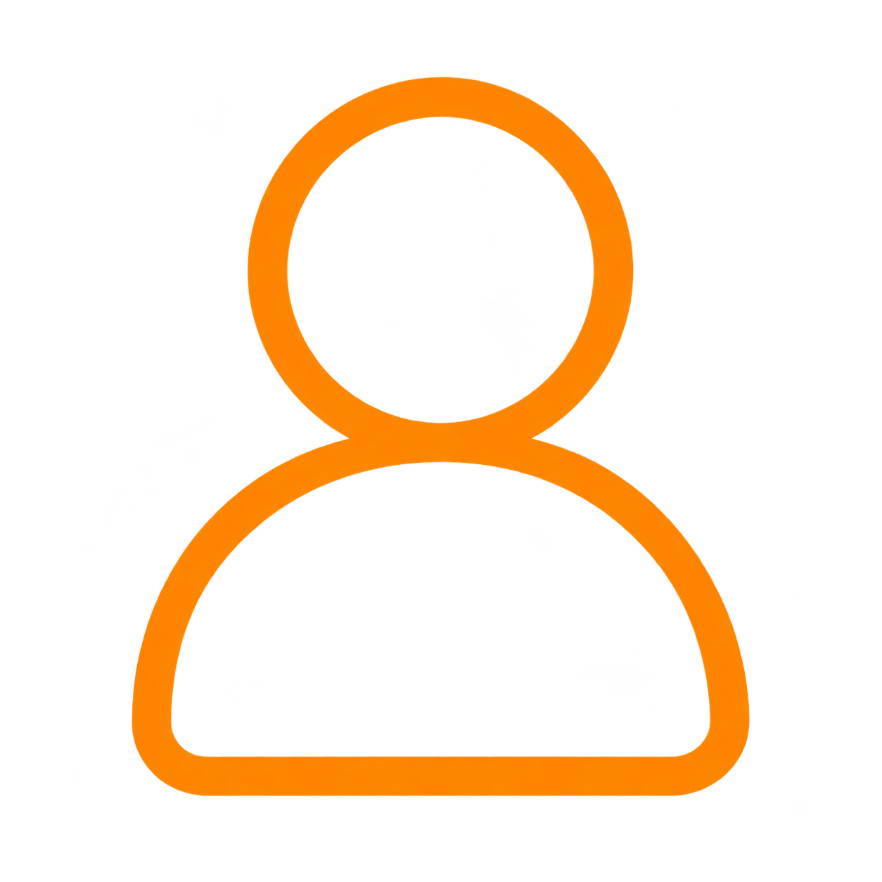 Icon of a person with a clock on the face, outlined in orange. The clock shows approximately 6:00, and the icon is stylized with a reflection below.