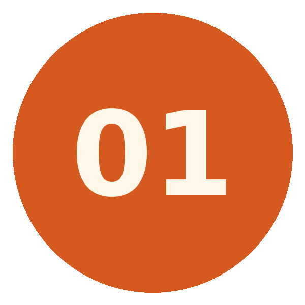 Orange circle with white number 01 in the center.