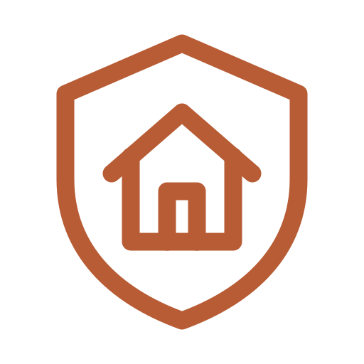 Icon of a house inside a shield, representing home protection or security.
