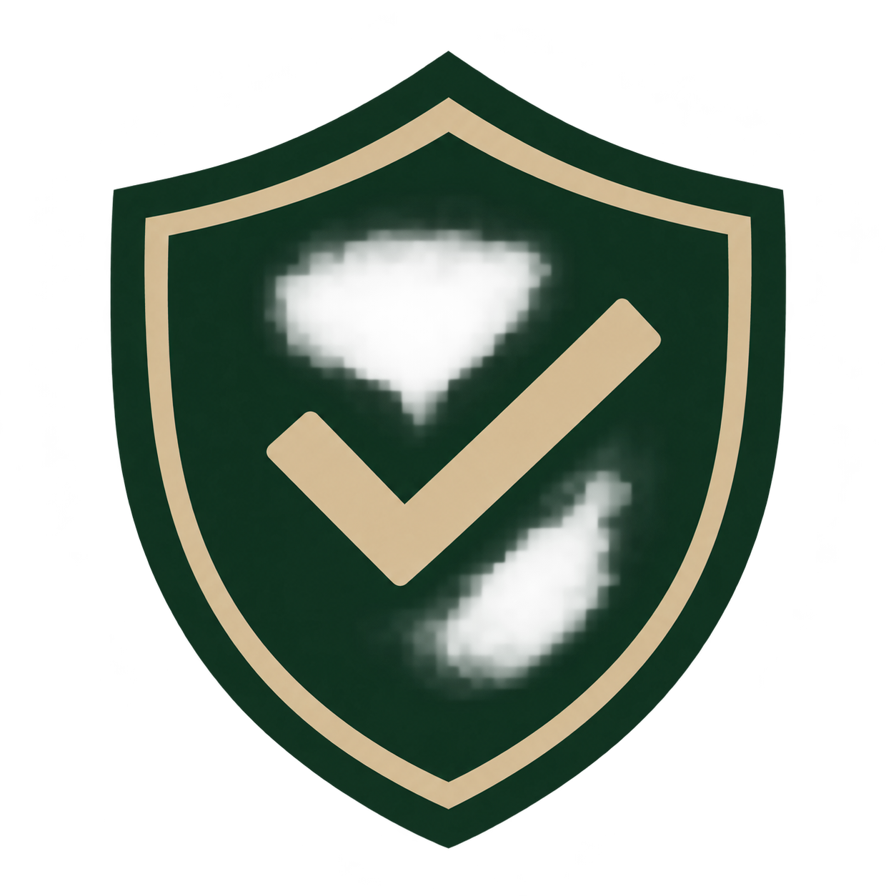 Green shield with a white check mark in the center.