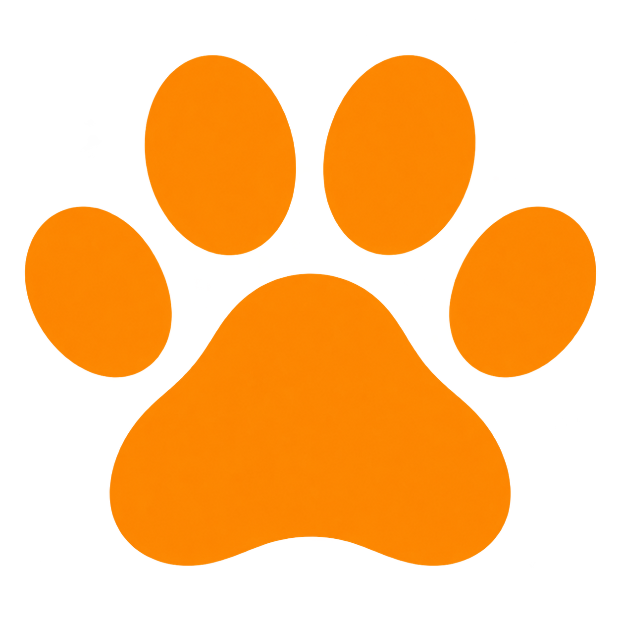 A stylized orange paw print with four toes and a pad on a transparent background.