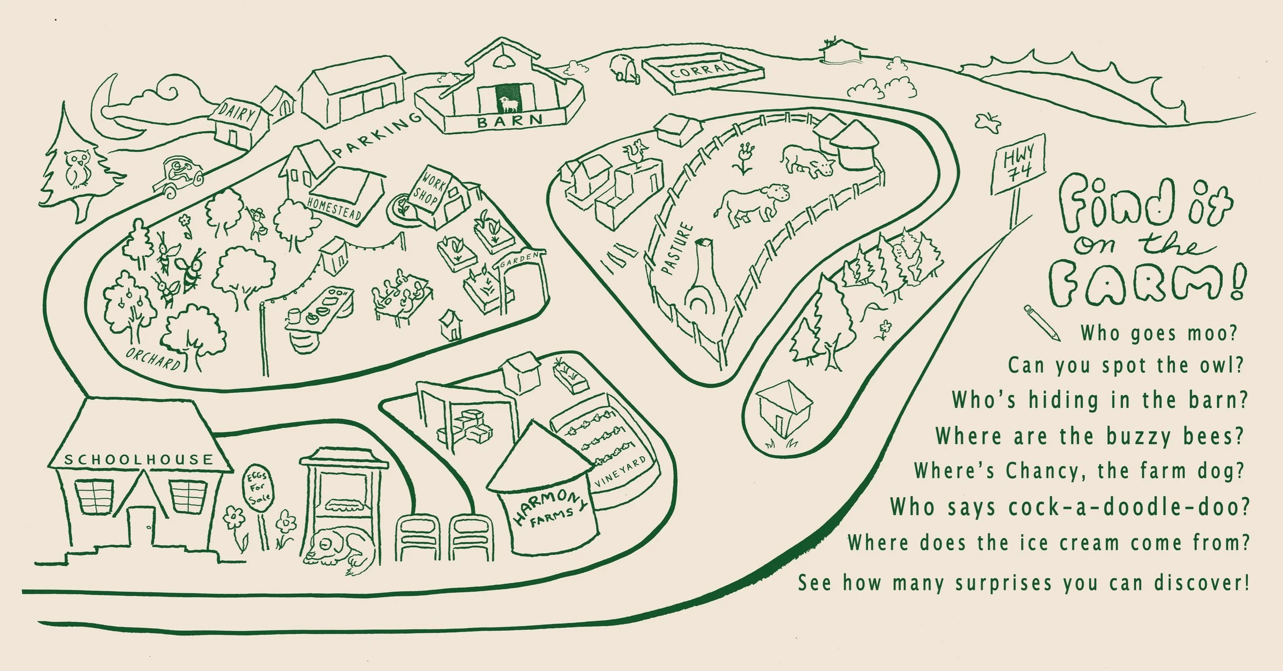 How many little surprises can you find?

#FarmLife #SeekAndFind #IllustratedMap #HarmonyFarms