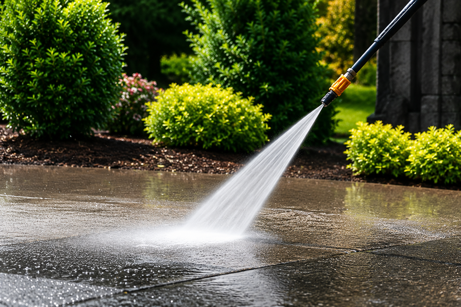 Pressure washing driveway