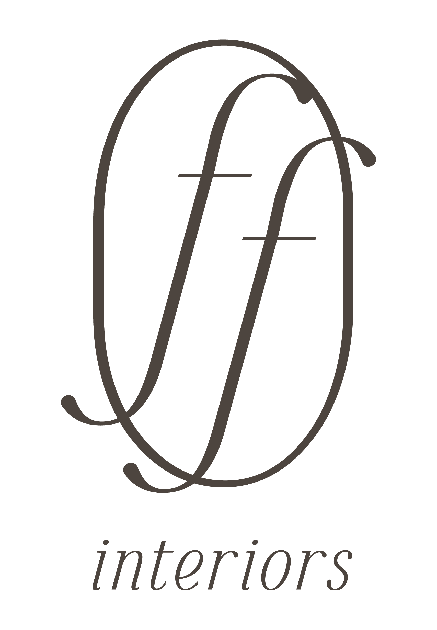 Logo with a stylized flower and the text 'interiors' underneath.