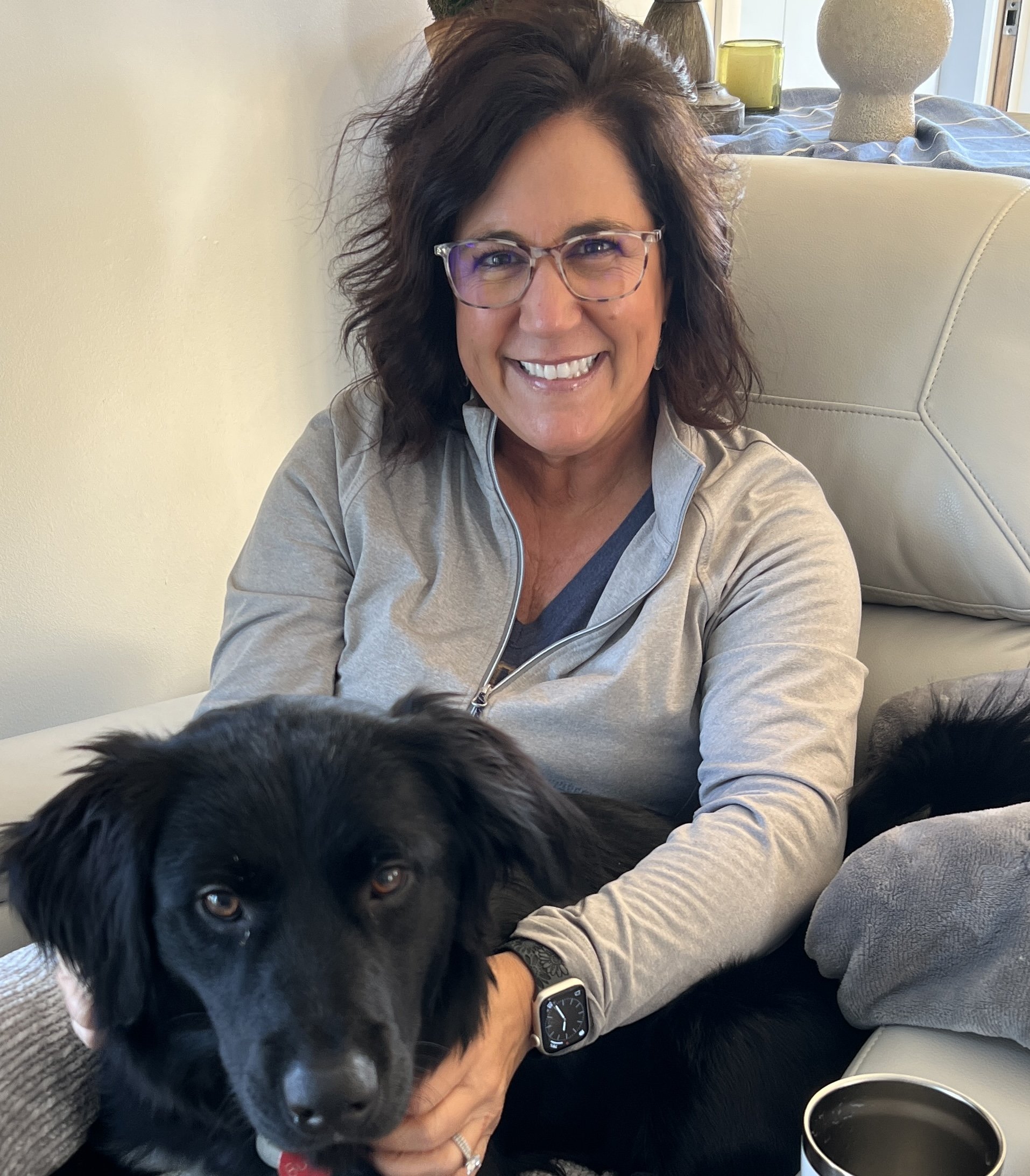 Dr. Diane Peters with her dog outside of work