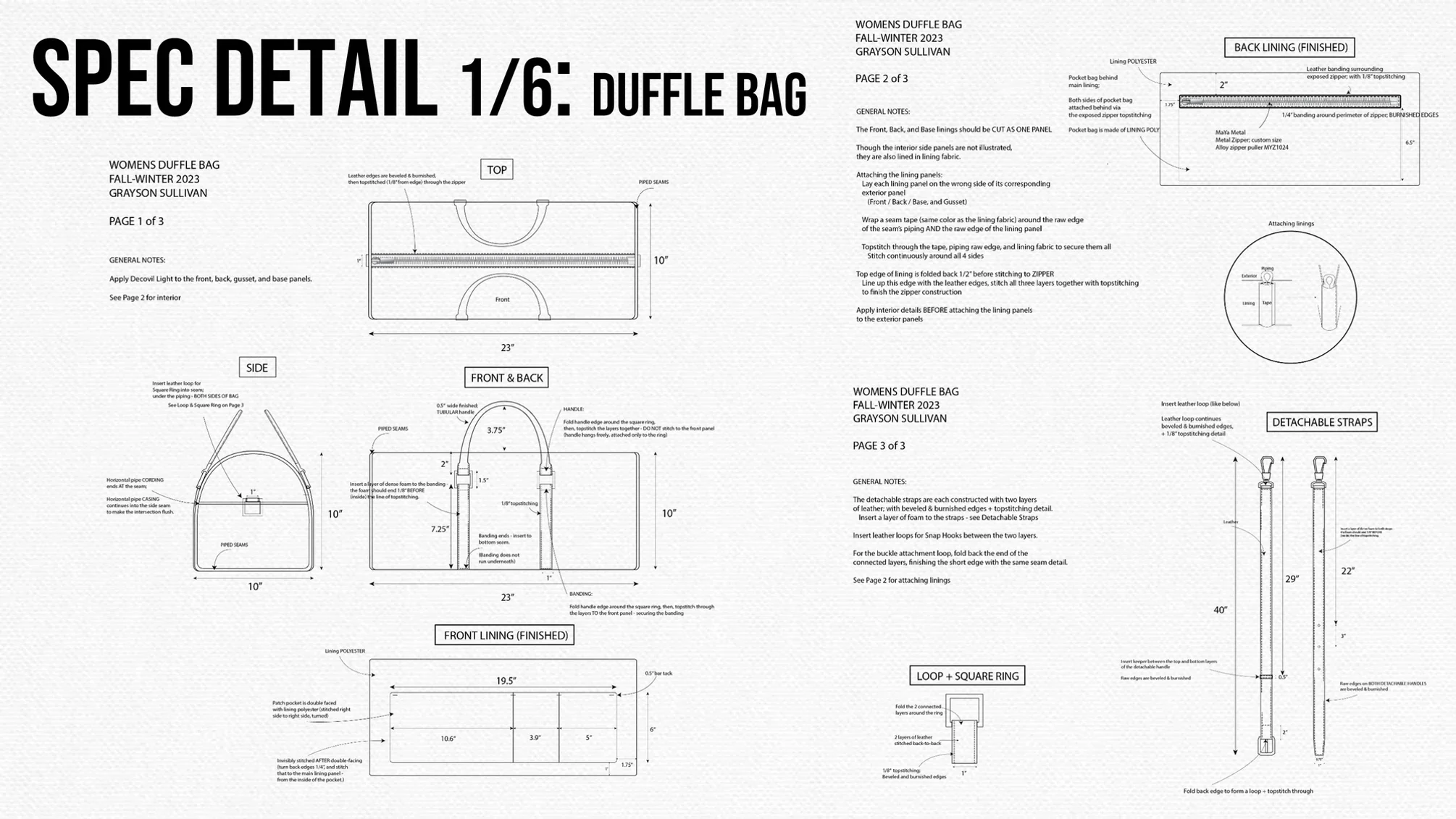 Handbag Specification Sheets