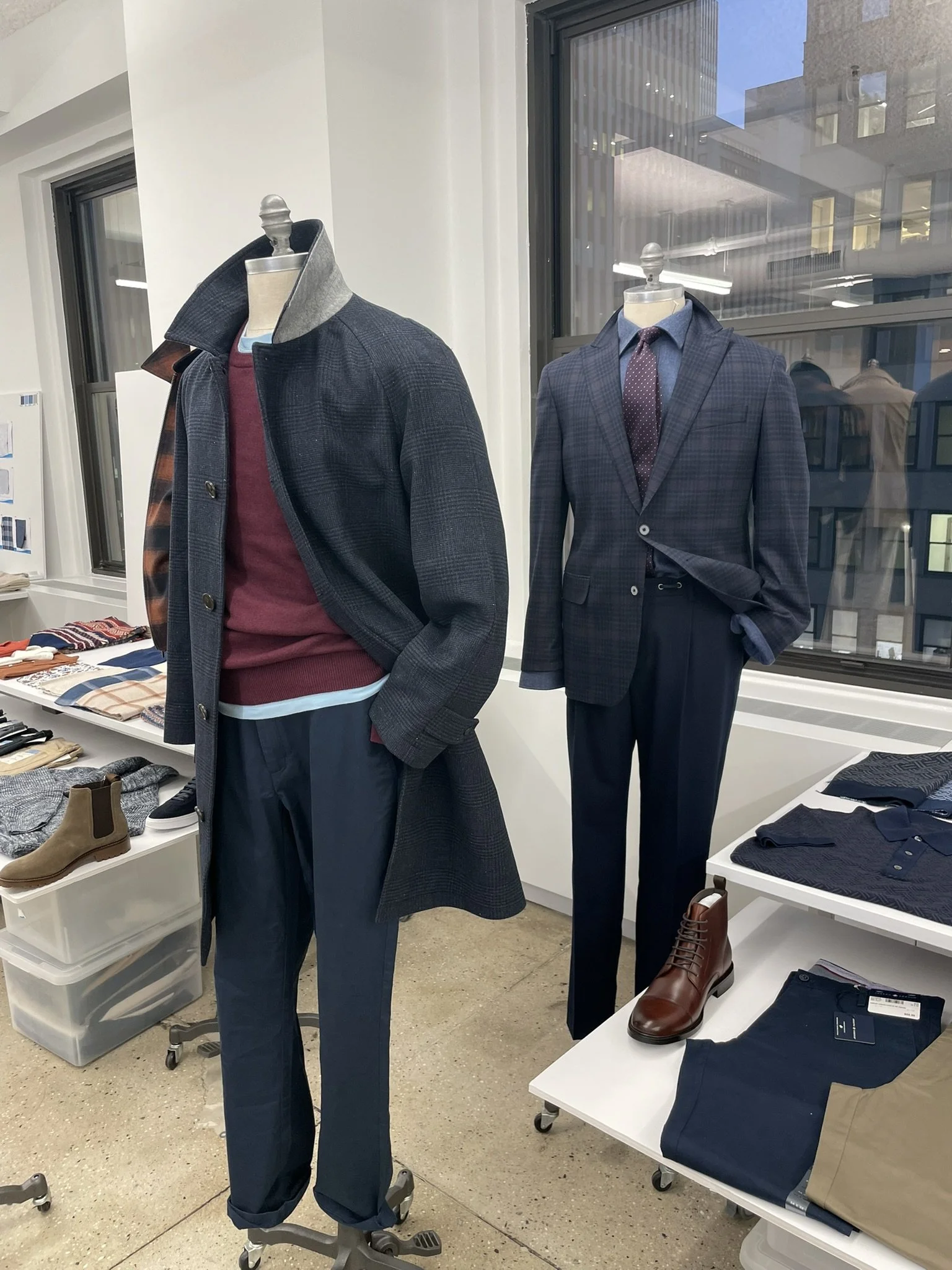 Navy check raglan overcoat