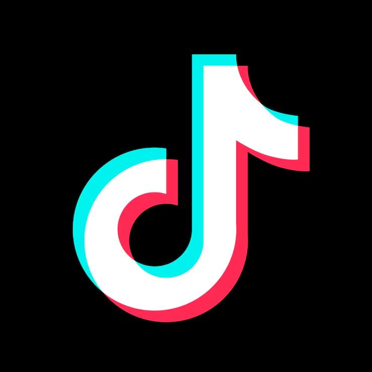 The TikTok logo in white, blue, and red on a black background.