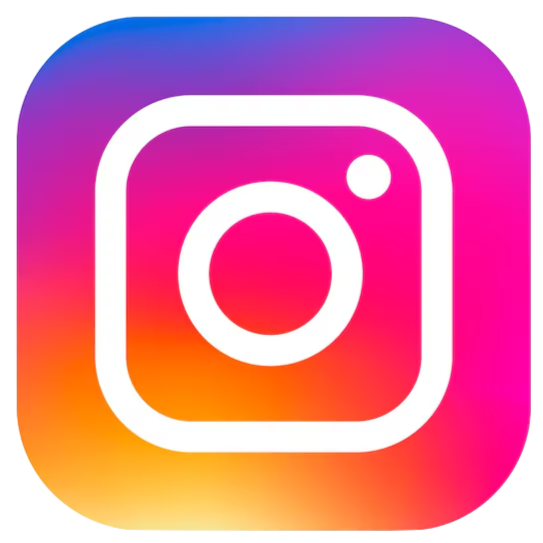 Instagram logo with a gradient background of purple, pink, orange, and yellow.