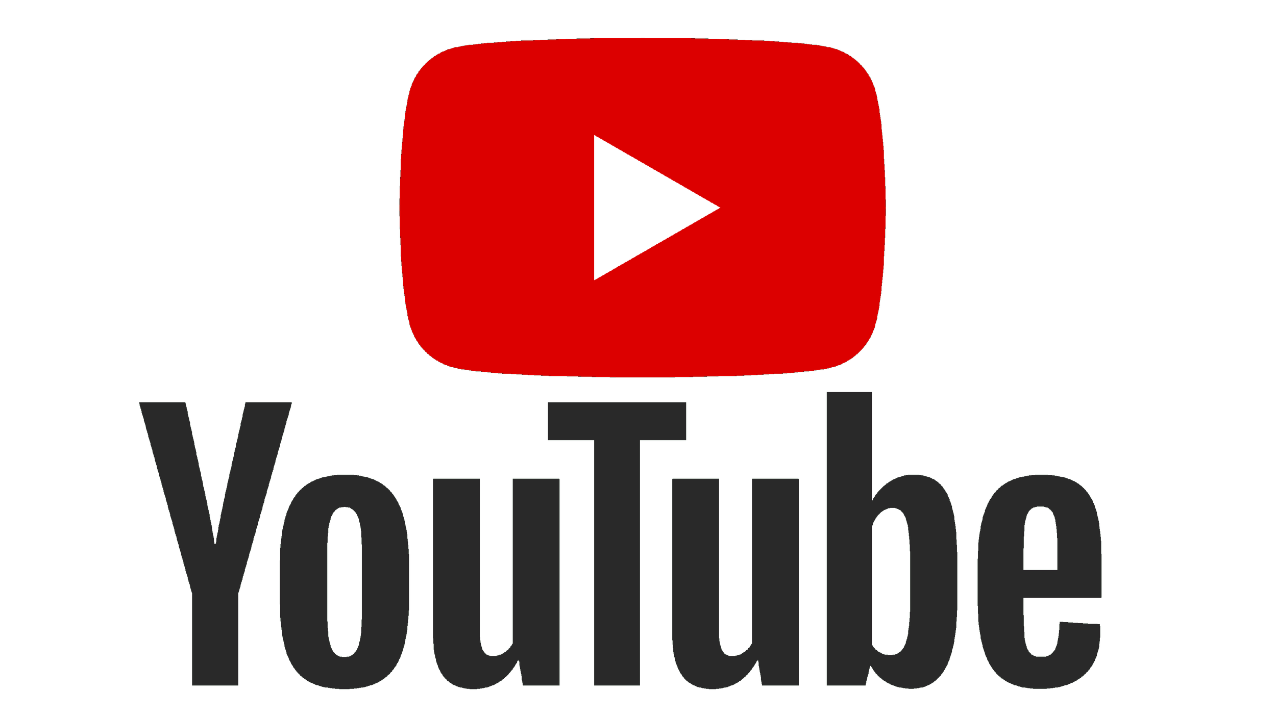YouTube logo with a red play button and the word 'YouTube' in black text.