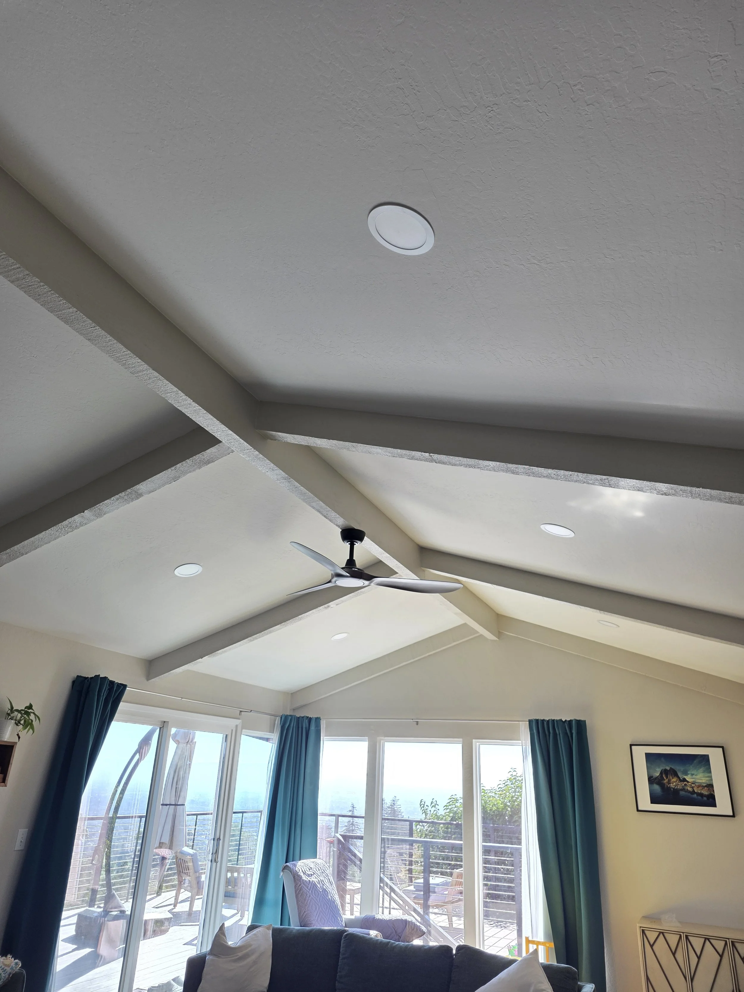 Living room after - new flush LED lights and fan