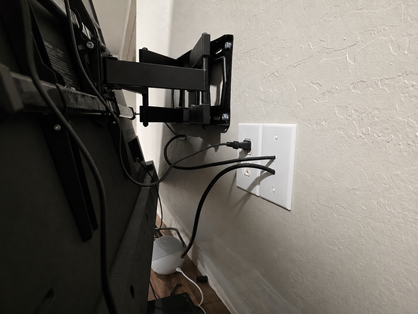 Installed new receptacle behind the TV to hide the cords 