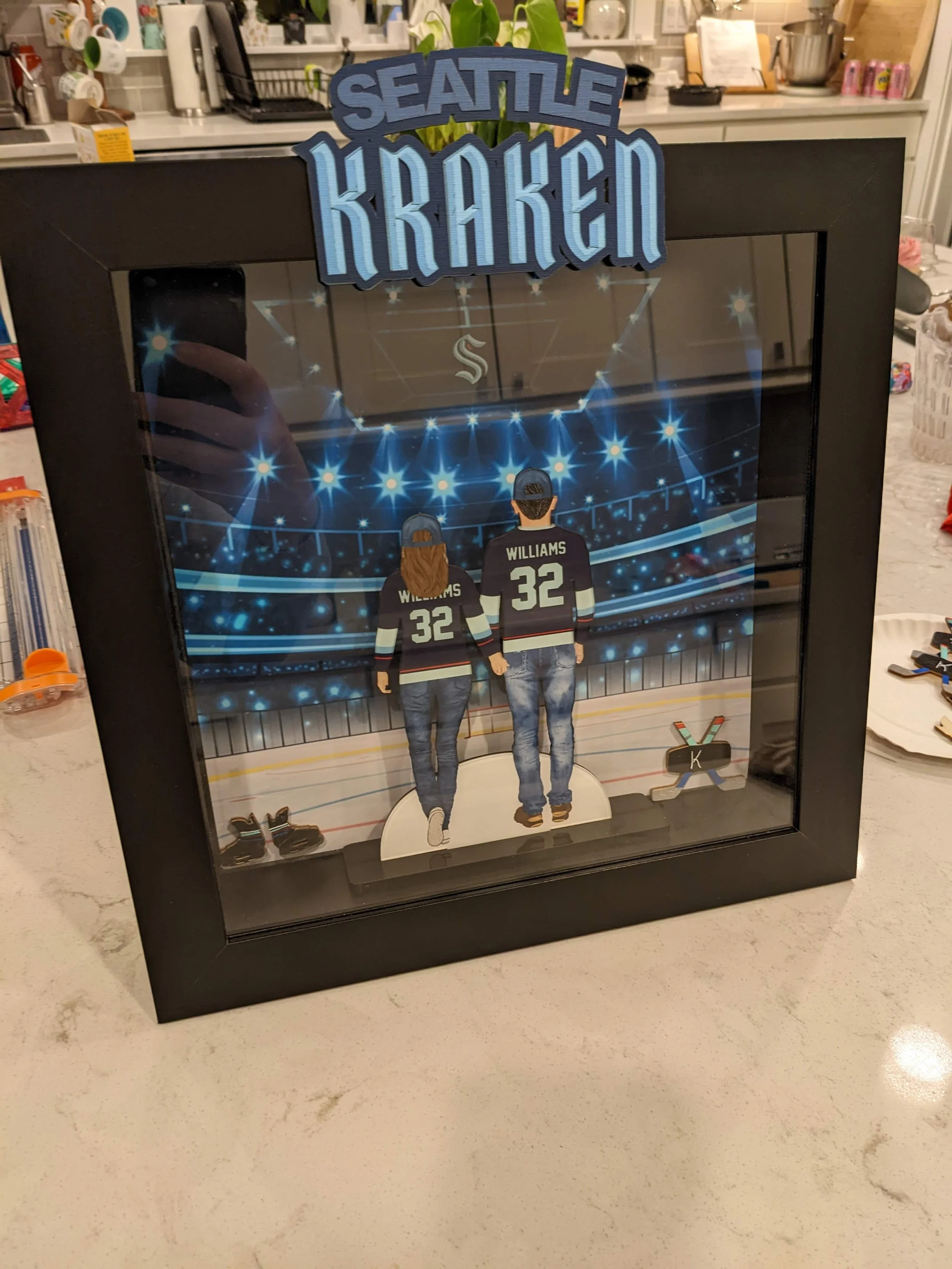 A shadow box gift for a friend. This project is really what made me think I could actually start a business making fun gifts for people.