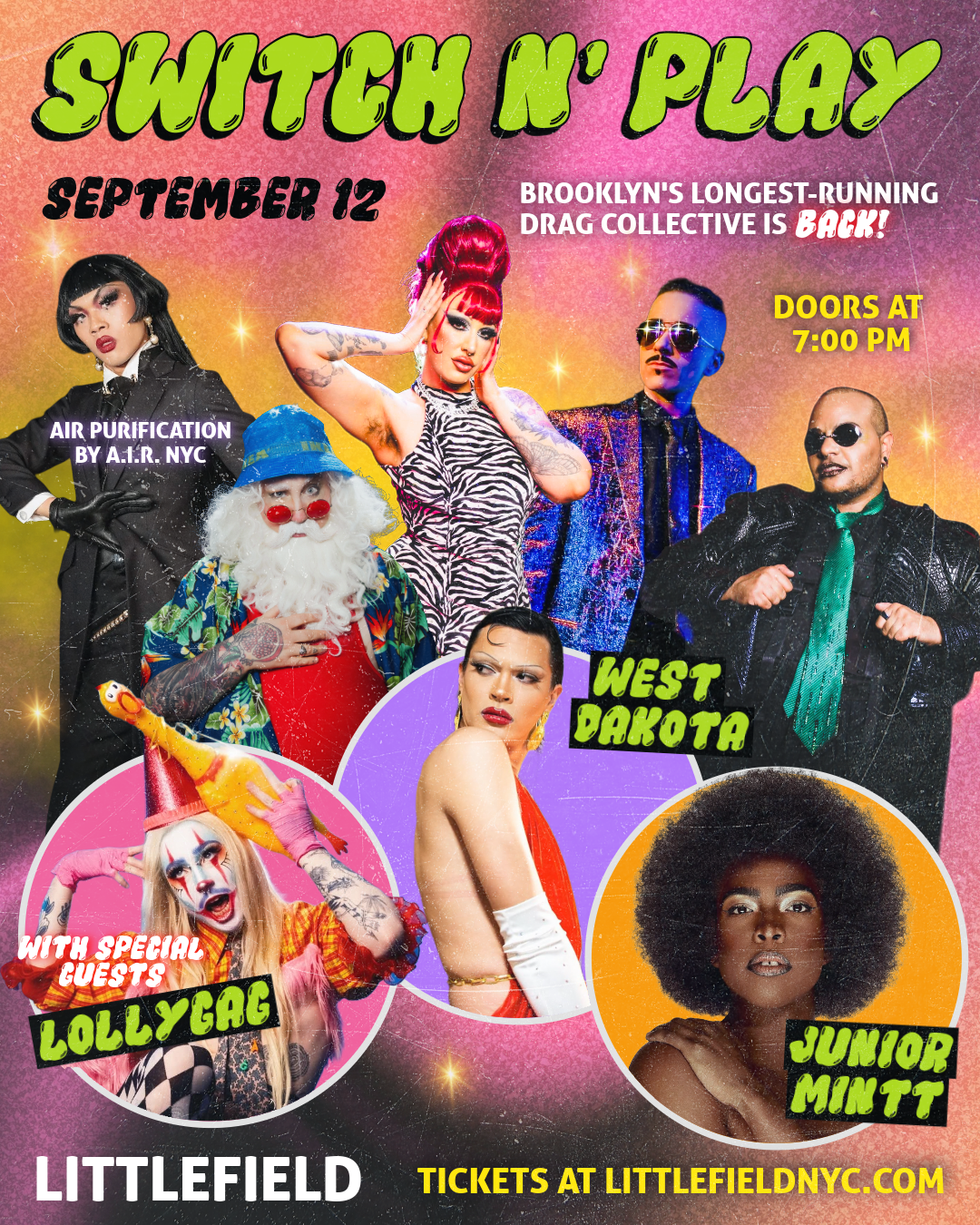 Show flyer for September 12 featuring guest performers West Dakota, Lollygag and Junior Mintt