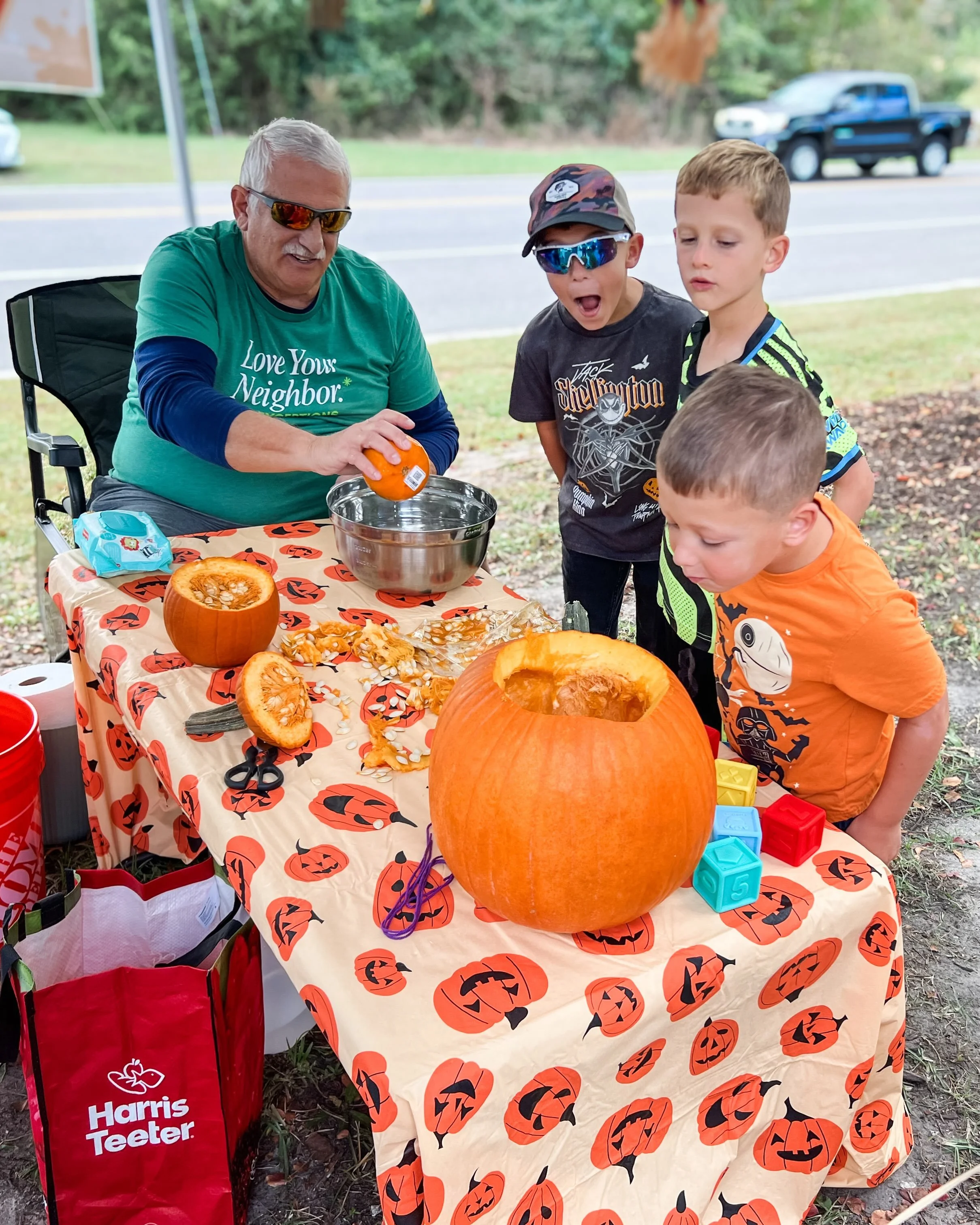 What a weekend! We had the best time getting messy with you at the @townoflelandnc Fall Festival. We handed out over 800 pieces of candy, played with pumpkin guts, learned whether or not pumpkins float, and collected your &ldquo;messy faith questions