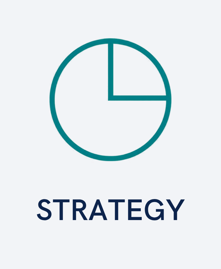 A pie chart with a quarter segment highlighted and the word 'STRATEGY' written below.