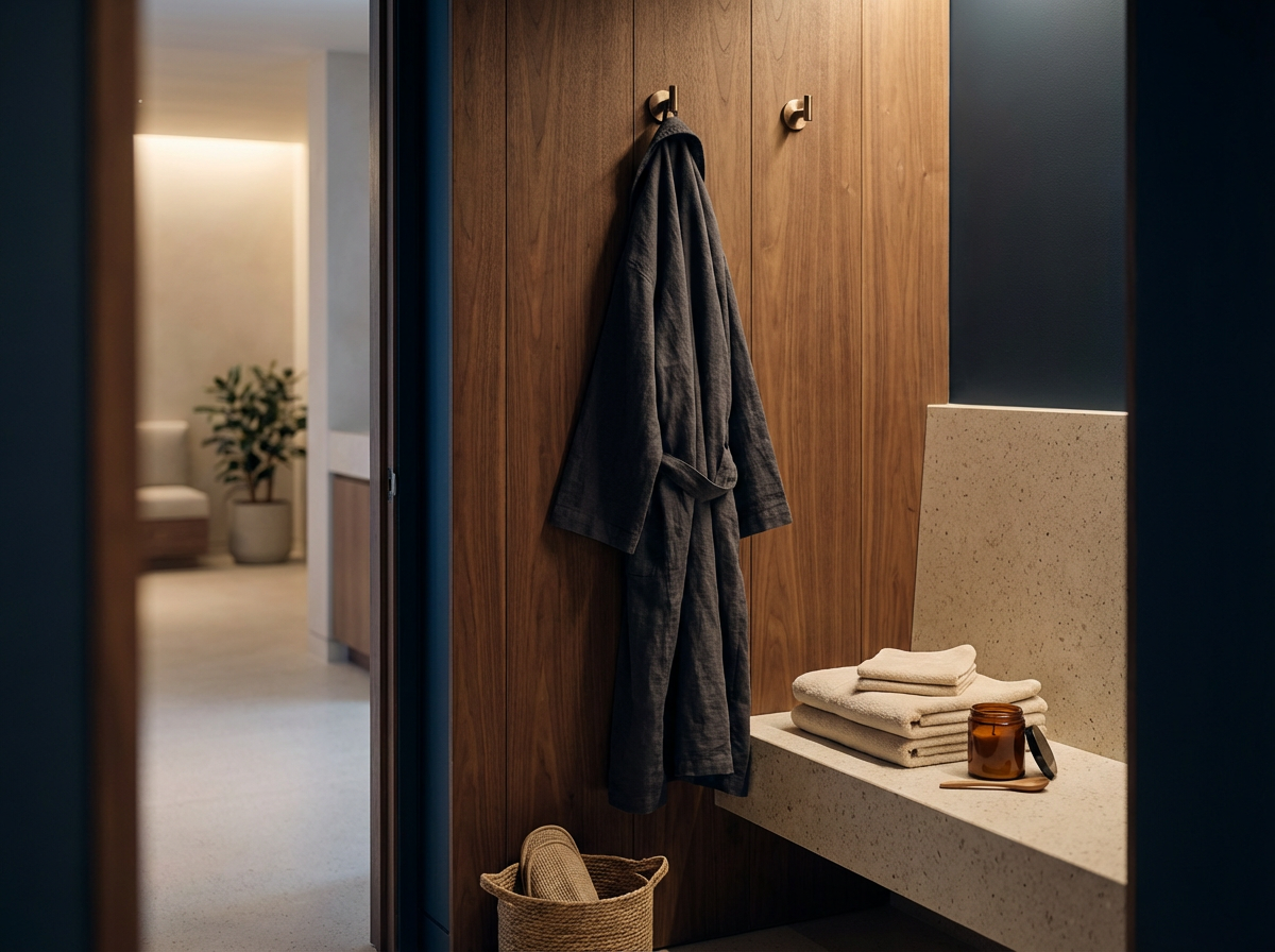 Hanging Luxury Spa Robe Folded Towels Slippers Basket