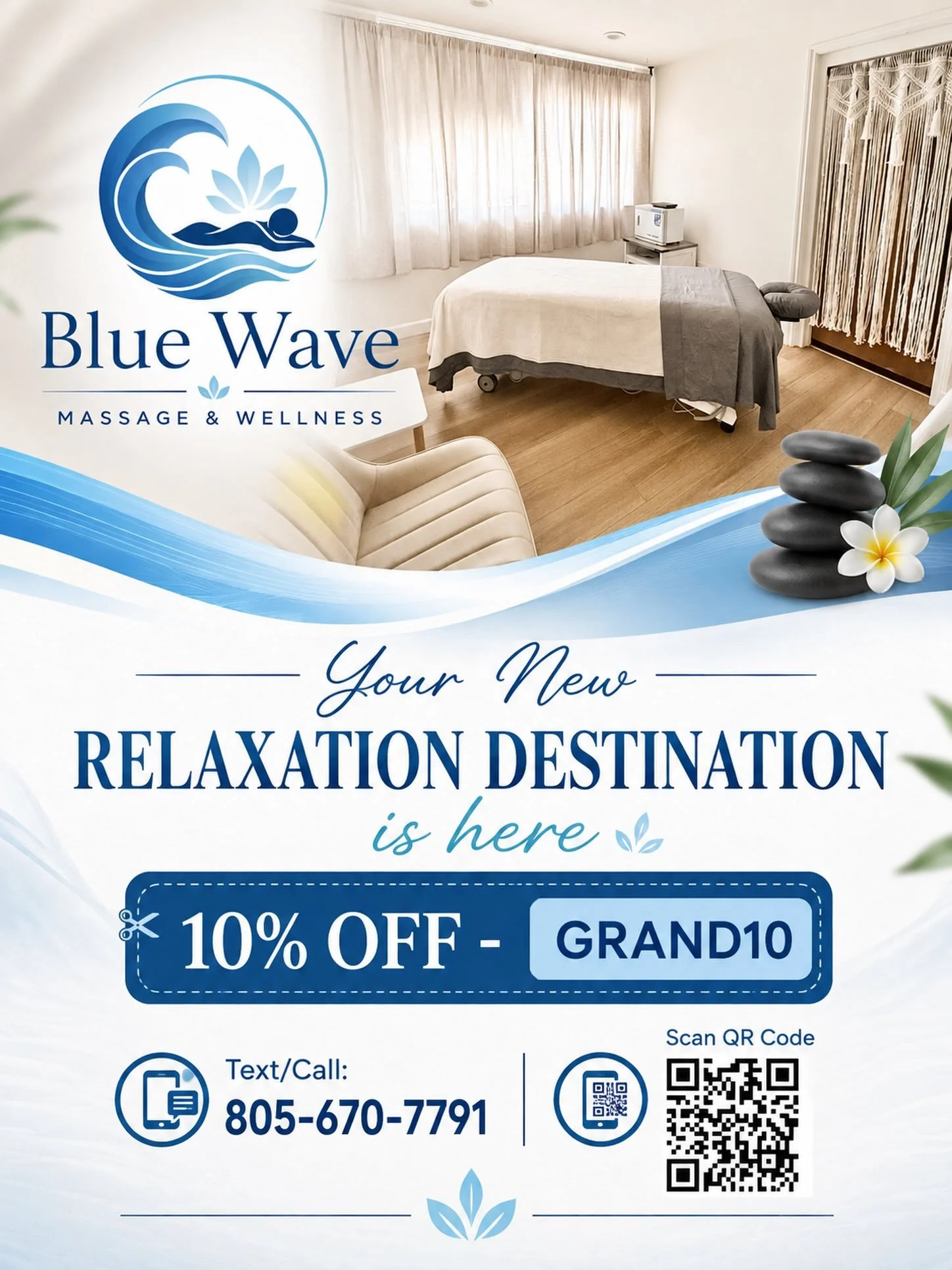 🎉🎉 Grand Opening Offer🎉🎉

Online booking: https://BlueWave.as.me/
10% off through 9/30/26, use code GRAND10.
Also includes Hot Stone &amp; Aroma.
We look forward to welcoming you.
Text/Call: 805-670-7791

#ventura #venturacounty #massage #spaday 