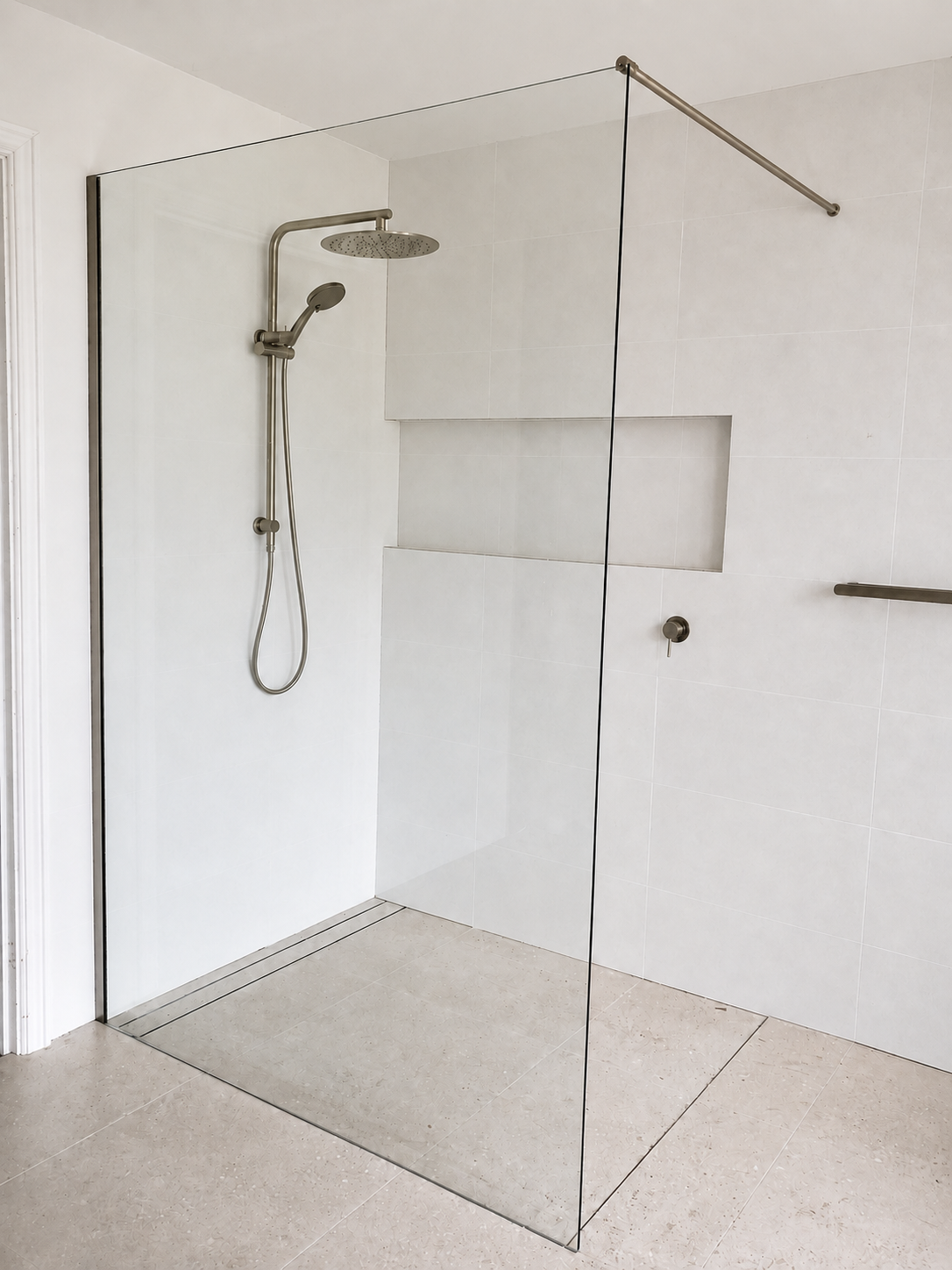 Single Panel Shower Screen with a Support Arm