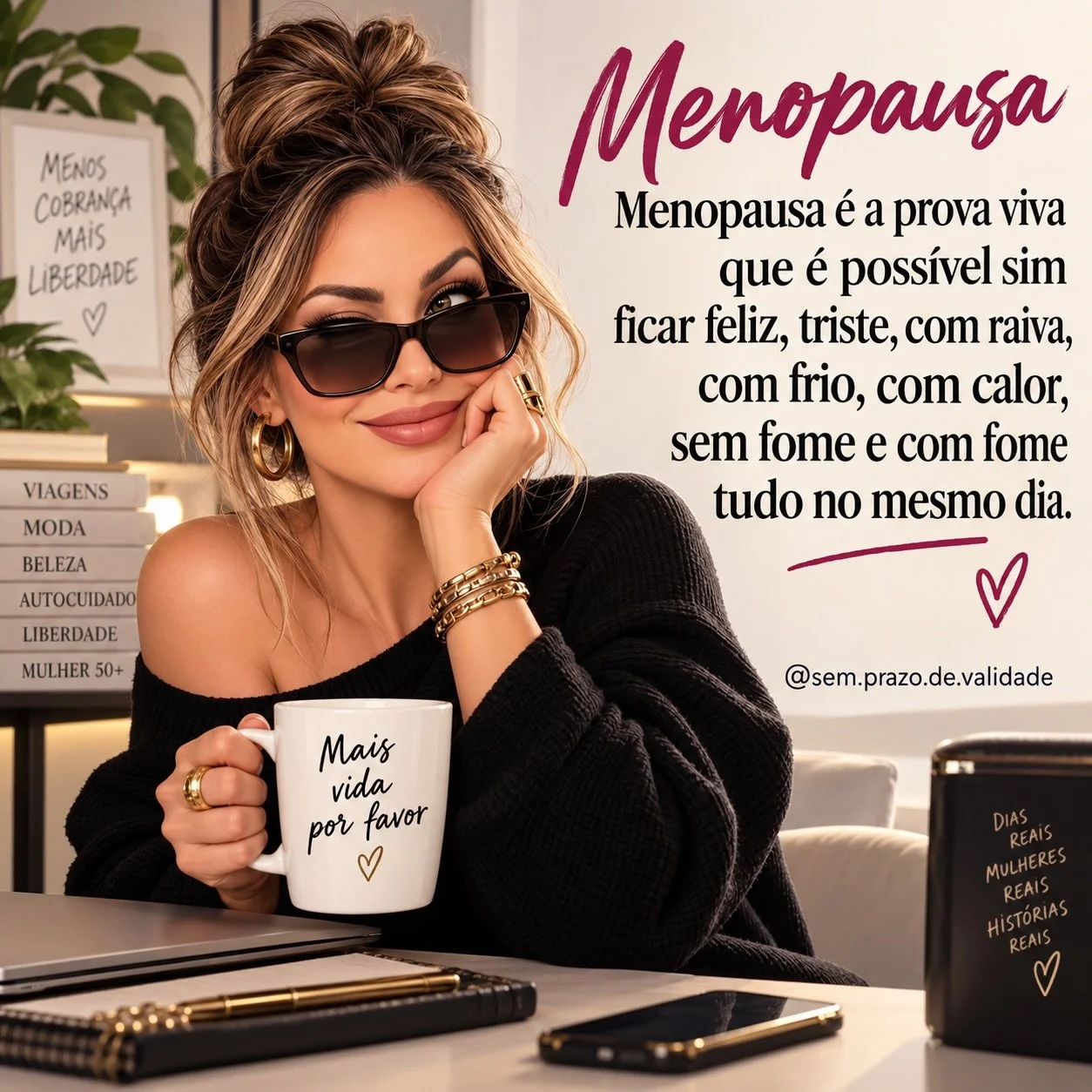 A menopausa &eacute; aquele combo completo: 5 emo&ccedil;&otilde;es, 4 temperaturas e 3 vontades diferentes&hellip; tudo antes do almo&ccedil;o. 😂🔥❄️

Tem dia que a gente ri, tem dia que se irrita, tem dia que quer comer tudo&hellip; e tem dia que 