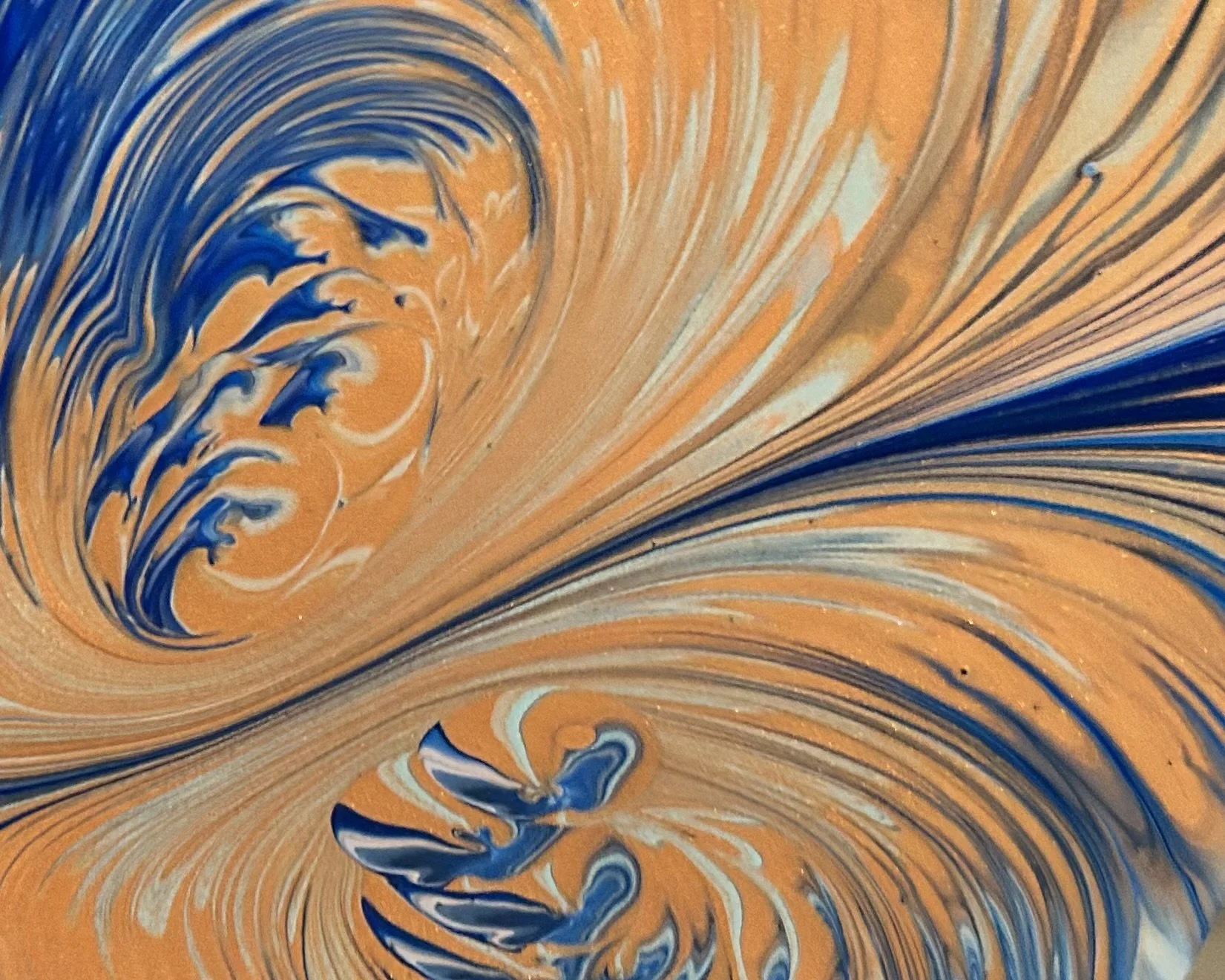 Original acrylic fluid art on 12”x12” canvas in gold and deep blue