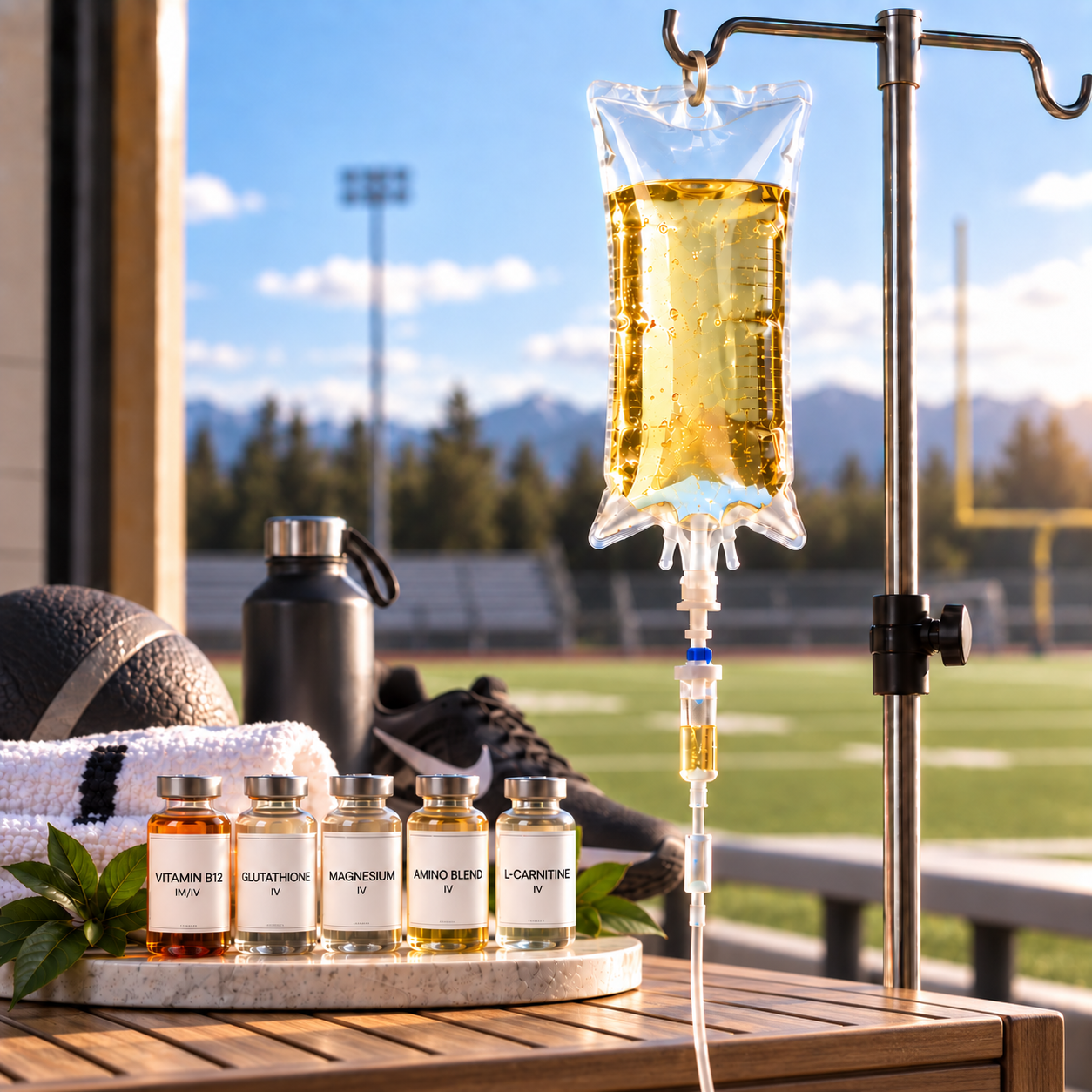  #6  |  "POWER PLAY" — $275  |

Built for performance, recovery, and athletic edge.

A targeted recovery and performance blend designed for active lifestyles and athletes.

Includes:
IV hydration bag • Vitamin B12 • Glutathione  • Magnesium • Amino B