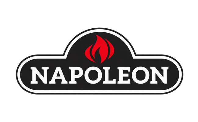 Napoleon logo with a red flame icon above bold white lettering on a black background
